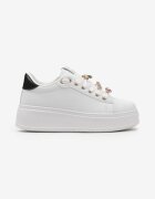  Sneakers Alb-Negru cu Platformă și Aplicații Bijuterii Detașabile pe Șireturi Nasuumi
