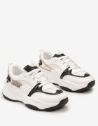  Sneakers alb-negru cu șnur decorativ și cu zirconii Junilo