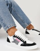  Sneakers Alb-Negru cu Stea Sclipitoare Tileva