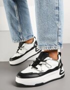 Sneakers Alb-Negru cu Talpă Groasă Împodobiți cu Zirconii Neothra
