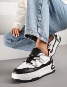  Sneakers Alb-Negru cu Talpă Groasă Împodobiți cu Zirconii Neothra