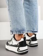  Sneakers Alb-Negru cu Talpă Groasă Împodobiți cu Zirconii Neothra