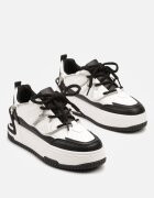  Sneakers Alb-Negru cu Talpă Groasă Împodobiți cu Zirconii Neothra