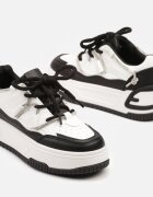  Sneakers Alb-Negru cu Talpă Groasă Împodobiți cu Zirconii Neothra