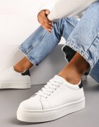  Sneakers Alb-Negru cu Talpă Groasă sub gleznă Ramnutia
