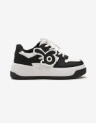  Sneakers Alb-Negru pe Talpă Groasă cu Aplicație Abstractă Cadisa