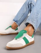  Sneakers Alb-Verde Plati din Piele cu Inserție Decorativă din Piele Întoarsă Milivia