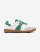  Sneakers Alb-Verde Plati din Piele cu Inserție Decorativă din Piele Întoarsă Milivia
