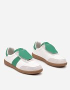  Sneakers Alb-Verde Plati din Piele cu Inserție Decorativă din Piele Întoarsă Milivia