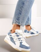  Sneakers Albastru-Alb cu Talpă Groasă cu Șiret Decorativ și Perforație Sahlle