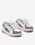  Sneakers Albastru-Alb cu Talpă Groasă cu Șiret Decorativ și Perforație Sahlle