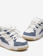  Sneakers Albastru-Alb cu Talpă Groasă cu Șiret Decorativ și Perforație Sahlle