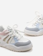 Sneakers Albe-Albastre cu Sclipici și Perforații Kimelle
