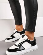  Sneakers albe și negre pe Talpă Groasă cu Inserții cu Sclipici Bizzala