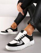  Sneakers albe și negre pe Talpă Groasă cu Inserții cu Sclipici Bizzala