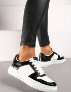  Sneakers albe și negre pe Talpă Groasă cu Inserții cu Sclipici Bizzala