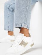  Sneakers Albi-Aurii cu Talpă Groasă cu Zirconii și Inserții Metalice Arelai