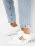  Sneakers Albi-Aurii cu Talpă Groasă cu Zirconii și Inserții Metalice Arelai