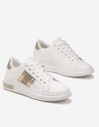  Sneakers Albi-Aurii cu Talpă Groasă cu Zirconii și Inserții Metalice Arelai