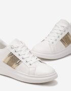  Sneakers Albi-Aurii cu Talpă Groasă cu Zirconii și Inserții Metalice Arelai