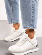  Sneakers Albi cu platformă ascunsă placă metalică și inscripție Yenavra