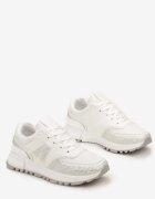  Sneakers Albi cu talpă plată cu decupaje și zirconii Leporia