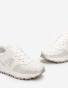  Sneakers Albi cu talpă plată cu decupaje și zirconii Leporia