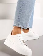  Sneakers Albi pe Platformă cu Aplicații Bijuterii pe Șireturi Noonia