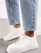  Sneakers Albi pe Platformă cu Aplicații Bijuterii pe Șireturi Noonia