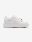 Sneakers Albi pe Platformă cu Aplicații Bijuterii pe Șireturi Noonia