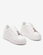  Sneakers Albi pe Platformă cu Aplicații Bijuterii pe Șireturi Noonia