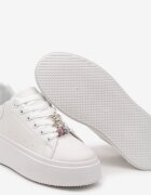  Sneakers Albi pe Platformă cu Aplicații Bijuterii pe Șireturi Noonia
