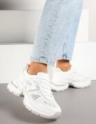  Sneakers Albi pe Talpă din Spumă Decorați cu Zirconii Raviel
