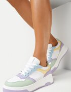  Sneakers Albi-Violeți cu Talpă Groasă Lessa