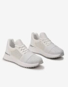  Sneakers argintii cu talpă groasă cu zirconii și sclipici și plasă Amarila