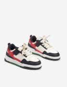  Sneakers Bej-Bleumarin cu Talpă Plată cu Inserții Colorate cu Scai Miriste