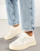  Sneakers Bej cu Cusături Decorative și Brant din Piele pe Platformă Caliora