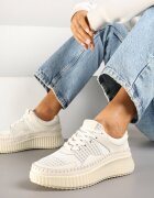  Sneakers Bej cu Cusături Decorative și Brant din Piele pe Platformă Caliora