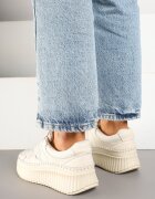  Sneakers Bej cu Cusături Decorative și Brant din Piele pe Platformă Caliora