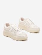  Sneakers Bej cu Cusături Decorative și Brant din Piele pe Platformă Caliora