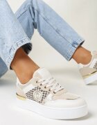  Sneakers Bej cu talpă groasă și inserție în carouri Raigan