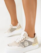  Sneakers Bej cu talpă groasă și inserție în carouri Raigan