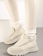 Sneakers Bej deschis cu talpă groasă cu față matlasată și cu inscripția Resisha