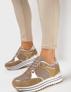  Sneakers Bej închis cu Inserții din Material și Sclipici Jutofa