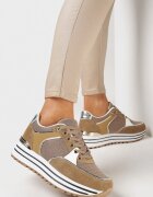  Sneakers Bej închis cu Inserții din Material și Sclipici Jutofa