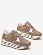  Sneakers Bej închis cu Inserții din Material și Sclipici Jutofa