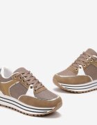  Sneakers Bej închis cu Inserții din Material și Sclipici Jutofa