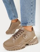  Sneakers Bej închis cu Talpă Groasă cu Inserție Metalică Kabama