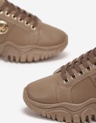  Sneakers Bej închis cu Talpă Groasă cu Inserție Metalică Kabama