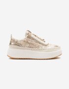  Sneakers Bej închis cu Talpă Groasă Decorate cu Tweed și Cusături Ulamoriela